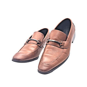 Calvin Klein Men's Loafers Metal Bar Malcome Slip-On Brown Casual Shoes Size 9.5